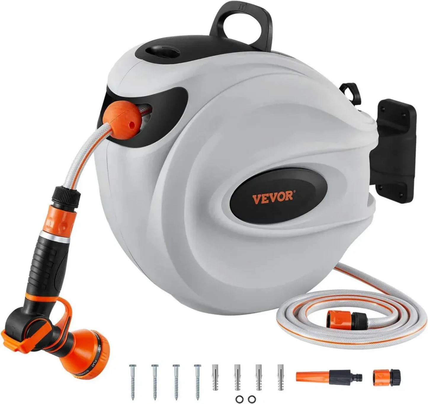 Dévidoir de Tuyau Automatique VEVOR 30m avec Support Pivotant et Buse 9 Fonctions