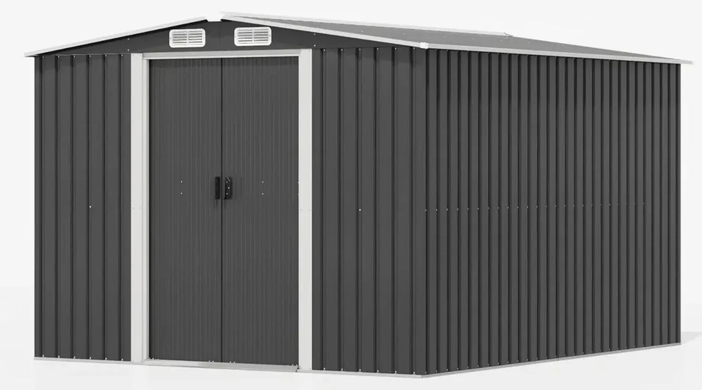 Devoko Cabanon de Jardin Métallique 13,2 m³ avec Base Acier, 247x301x178 cm – Abri Extérieur Résistant aux Intempéries pour Outils et Vélos