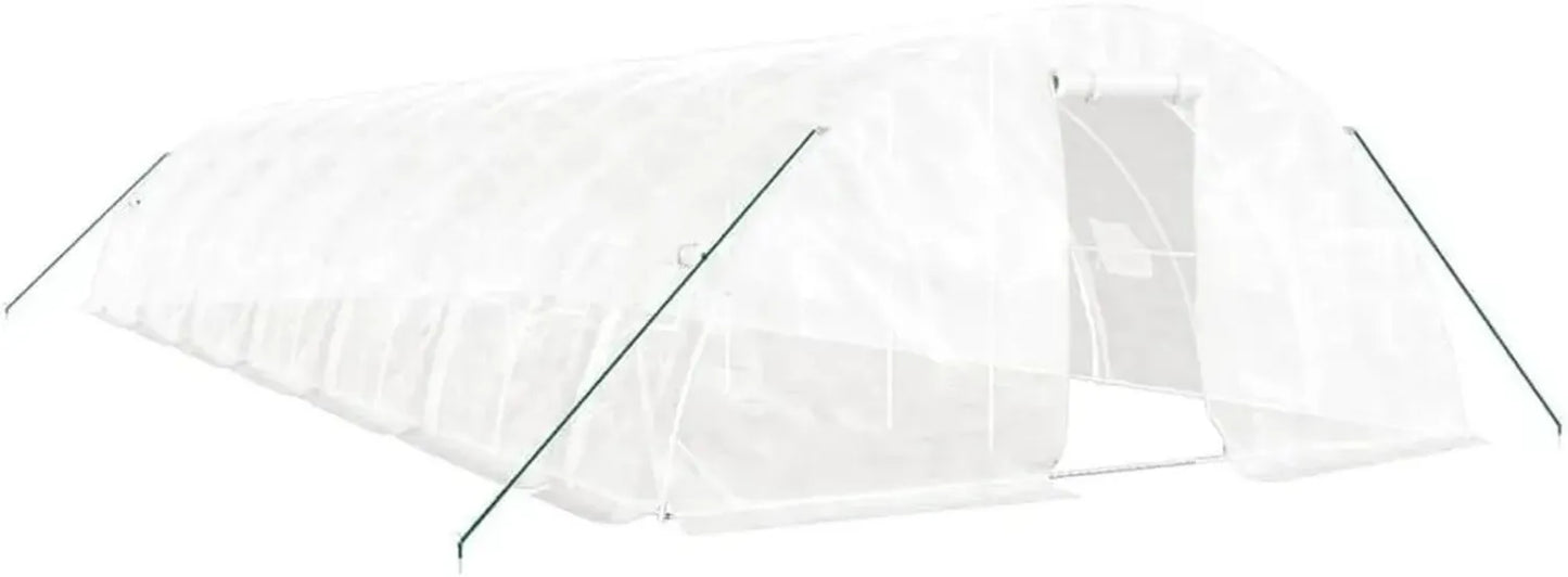 Serre Tunnel de Jardin en Acier Blanc 70 m² - 14x5x2,3 m