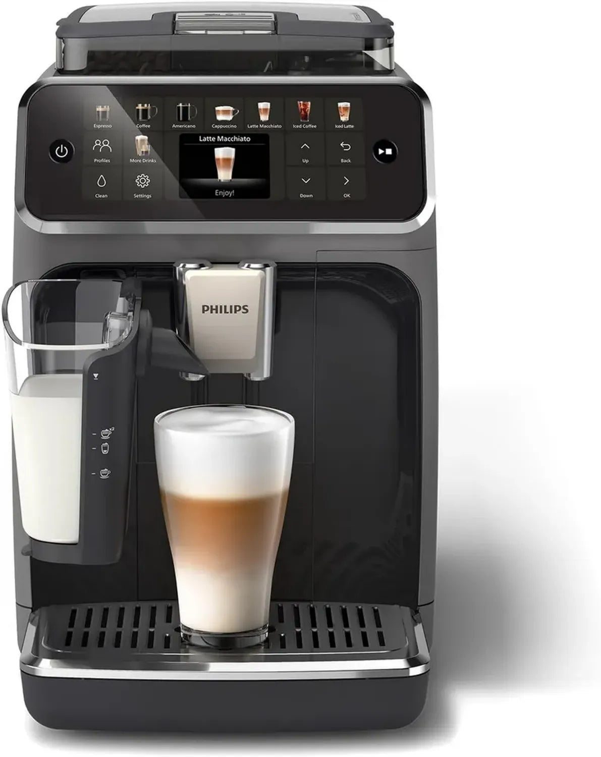 Machine à café automatique Philips Série 5500 - 20 boissons, nettoyage facile, carafe LatteGo, noir/argent