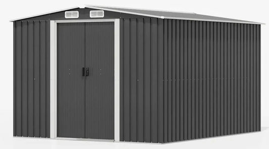 Devoko Cabanon de Jardin Métallique 13,2 m³ avec Base Acier, 247x301x178 cm – Abri Extérieur Résistant aux Intempéries pour Outils et Vélos