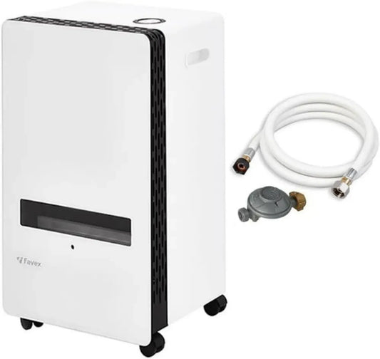 Chauffage à Gaz Infrableu Favex Harbin - Avec Tuyau et Détendeur Inclus - Utilisation Intérieure - Brûleur Inox 3 Niveaux - Efficace jusqu'à 35 m² - Couleur Blanc