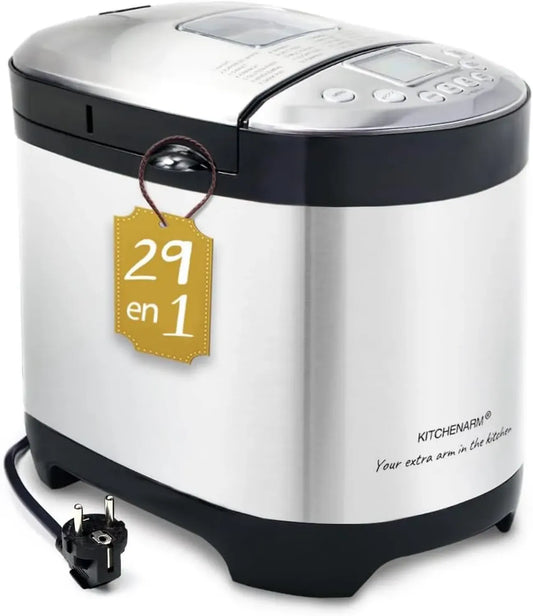 Machine à Pain Intelligente KITCHENARM 29-en-1 en Acier Inoxydable - Interface Française Complète, Options Sans Gluten et Pain Complet