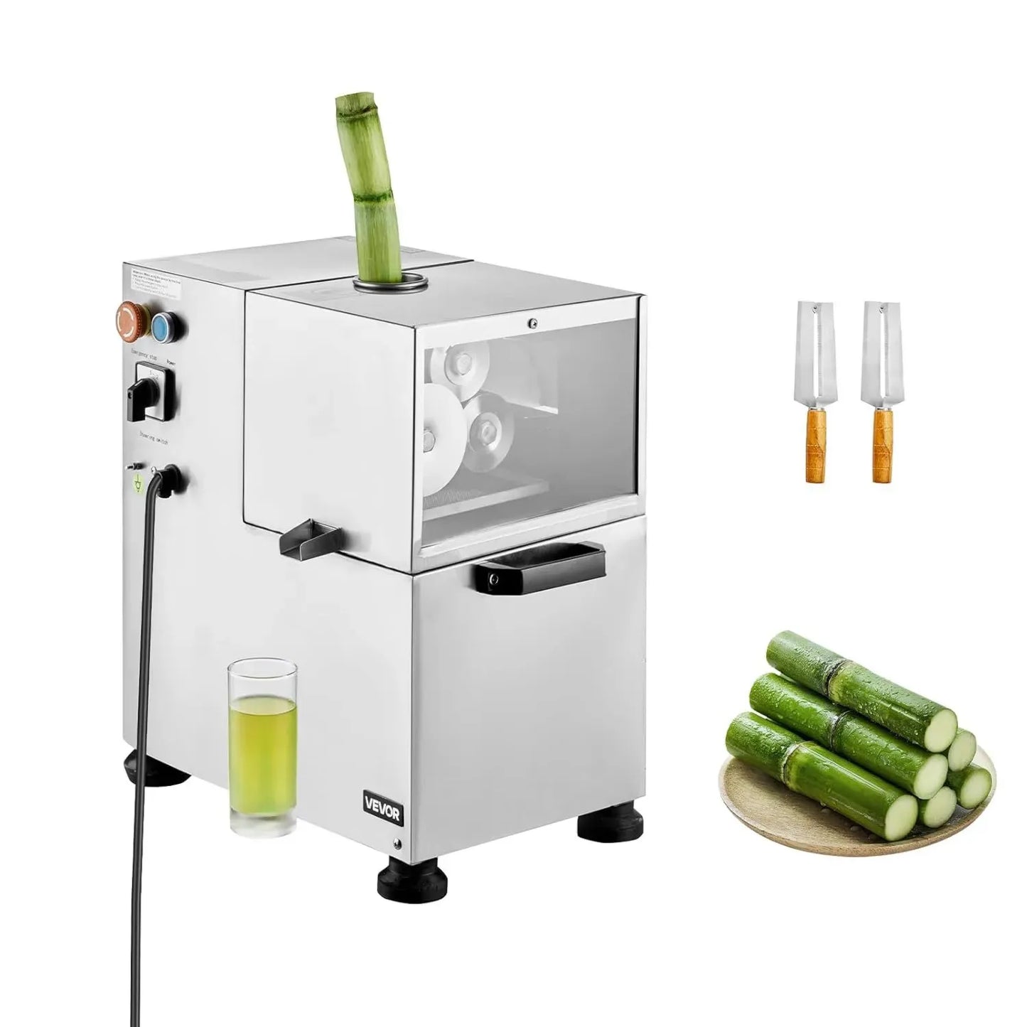 Extracteur Électrique de Jus de Canne à Sucre 800W VEVOR, Capacité 300kg/h, 4 Rouleaux Inox, Idéal pour Restaurants et Bars