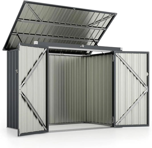COSTWAY Abri de Jardin Métallique Verrouillable 1,5 m², Rangement Extérieur Étanche, Toit Ouvert avec Deux Portes, Inclus 4 Gants, Gris Foncé
