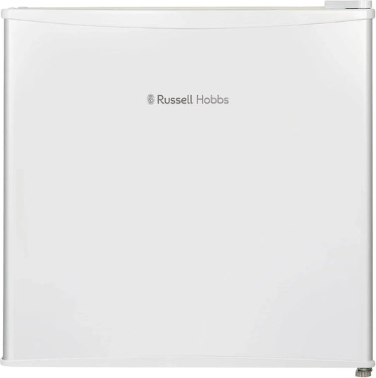 Réfrigérateur compact 43L Russell Hobbs, porte réversible, pieds ajustables, contrôle manuel, compartiment congélation, blanc