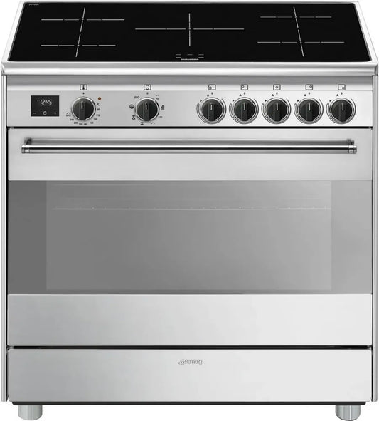Table de Cuisson à Induction Smeg 5 Feux, 90x60 cm, Four Électrique Multifonction, Nettoyage Vapeur, Acier Inoxydable, Classe A