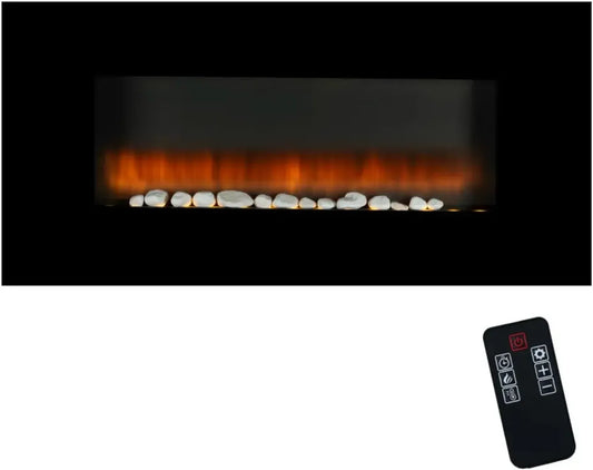 Cheminée Électrique Murale LED avec Effet Flamme 2000W - Télécommande et Minuterie Incluses - Vancouver Modèle Noir