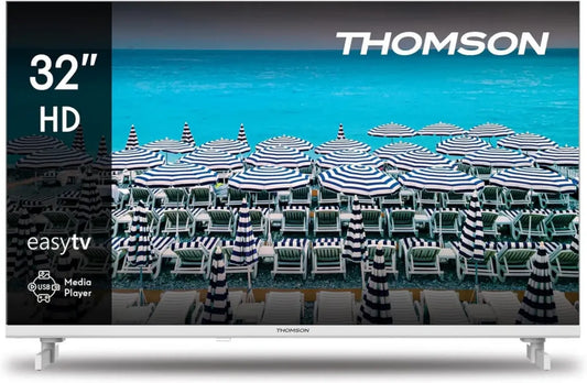 THOMSON TV LED 32' HD Blanc - Mode Hôtel, Ports USB/HDMI, Triple Tuner, Classe Énergétique A+