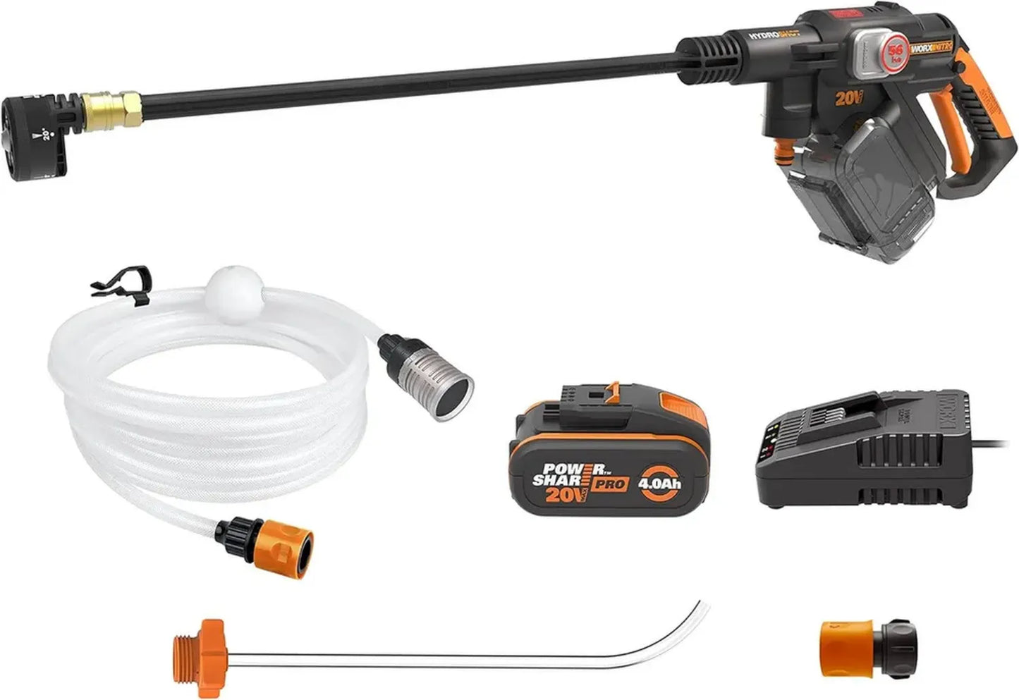 Nettoyeur Haute Pression sans Fil WORX 20V Hydroshot WG633E - Brushless avec Batterie 4Ah, Chargeur et Accessoires