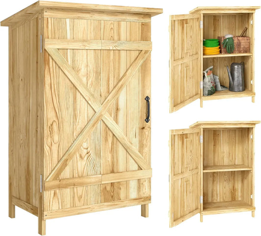 Abri de Jardin en Bois Outsunny 63,5x40x90 cm avec Étagères et Porte Grange, Toit Galvanisé