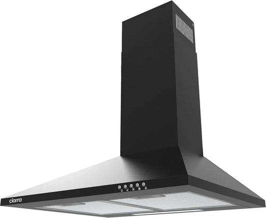 CIARRA Hotte Murale 60cm, 370 m³/h, Éclairage LED, Noir - Sans Filtre à Charbon