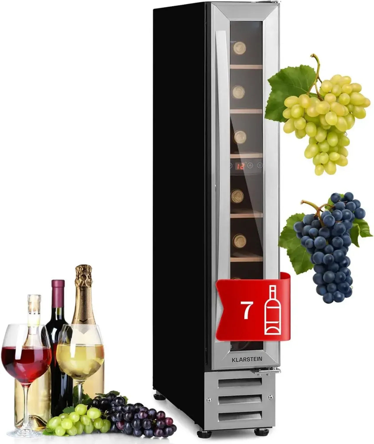 Cave à Vin Intégrable KLARSTEIN Vinovilla, Une Zone, Écran Tactile, Température Réglable 5-22°C, 20L, Argent