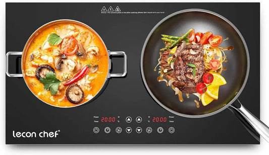Plaque de Cuisson Induction Double 4000W, Thermostat Indépendant, Écran Tactile, Minuterie 240 min