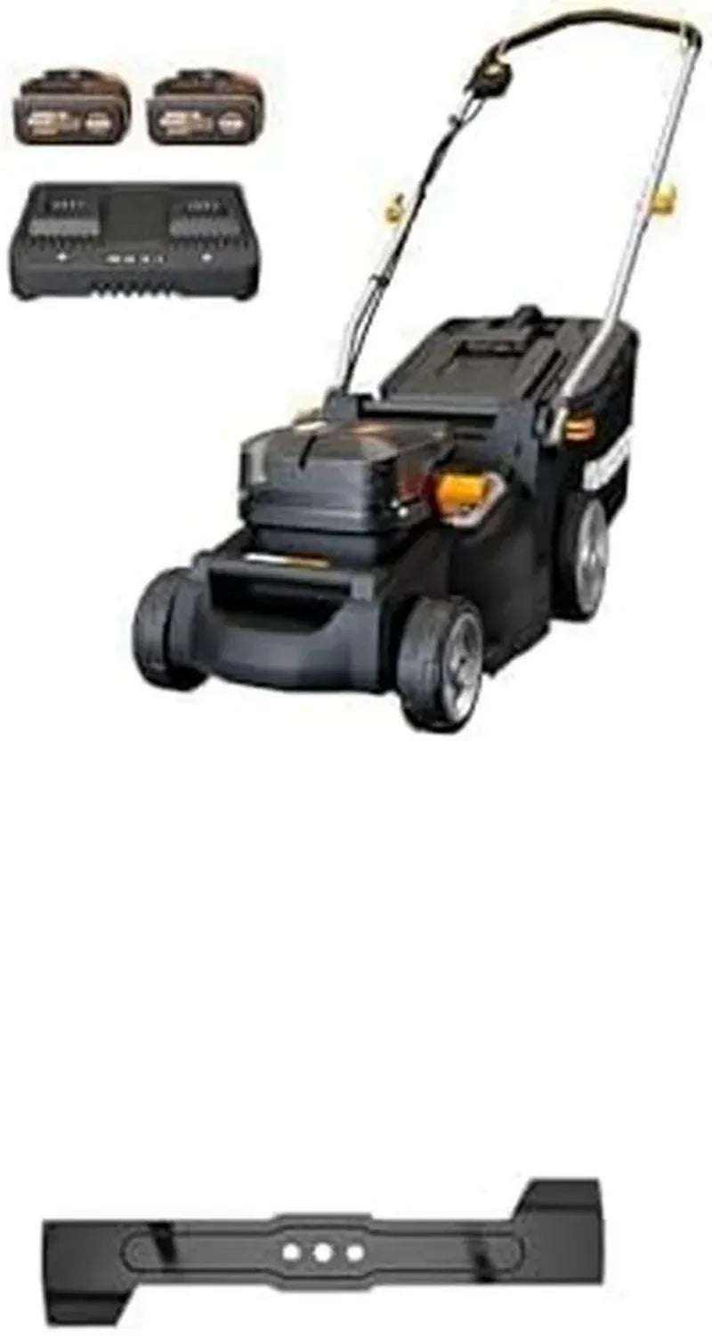 Tondeuse à Gazon Sans Fil WORX 40V + Lames de Rechange, 500 m², 37cm, Sac 40L, Inclut 2 Batteries 4Ah et Chargeur Double