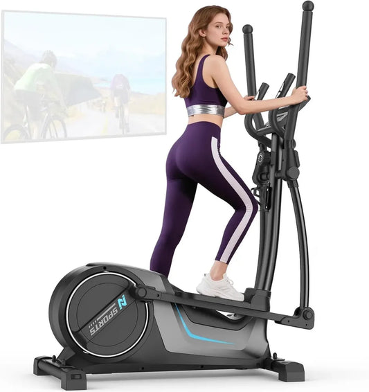 Vélo elliptique silencieux Neezee, 16 niveaux de résistance pour maison, volant 8kg, foulée 42cm, supporte 150kg, écran LCD