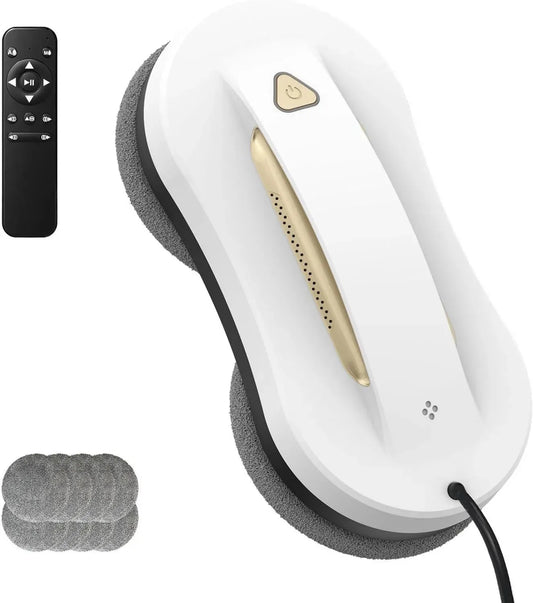 Nettoyeur de Vitres Robotisé avec Pulvérisation Double et Télécommande, pour Fenêtres Intérieures et Extérieures, Or, 10 Chiffons Inclus