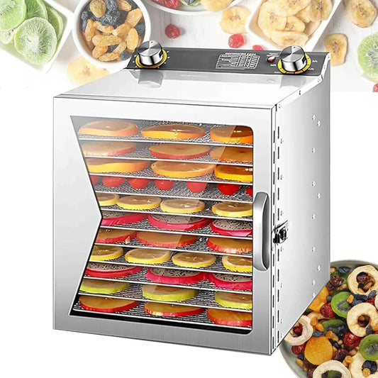 Déshydrateur Alimentaire en Acier Inoxydable avec Minuterie, 6 à 18 Plateaux, Contrôle Température pour Viande, Fruits et Herbes