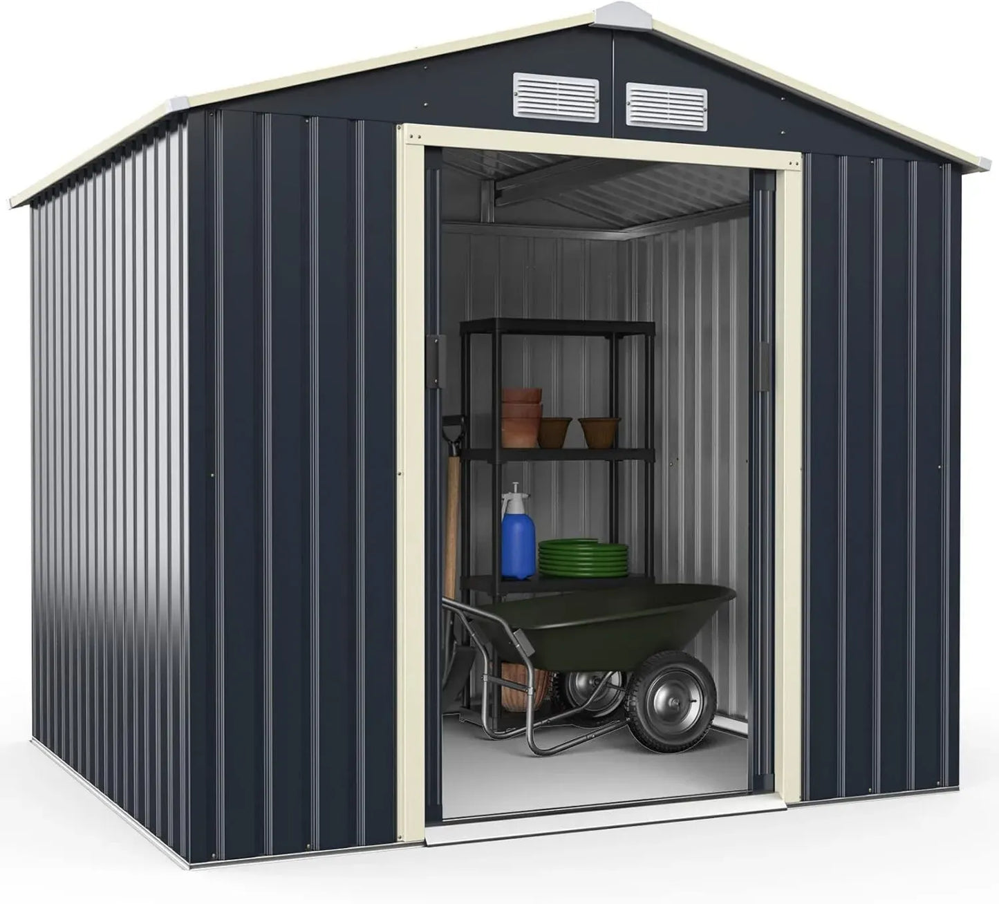 Abri de Jardin en Métal Galvanisé avec Portes Coulissantes, 3,73㎡, Résistant aux Intempéries - Gris